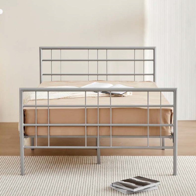 Metal Bed Frame in Silver Black Single / Double / King Size With Mattress Option