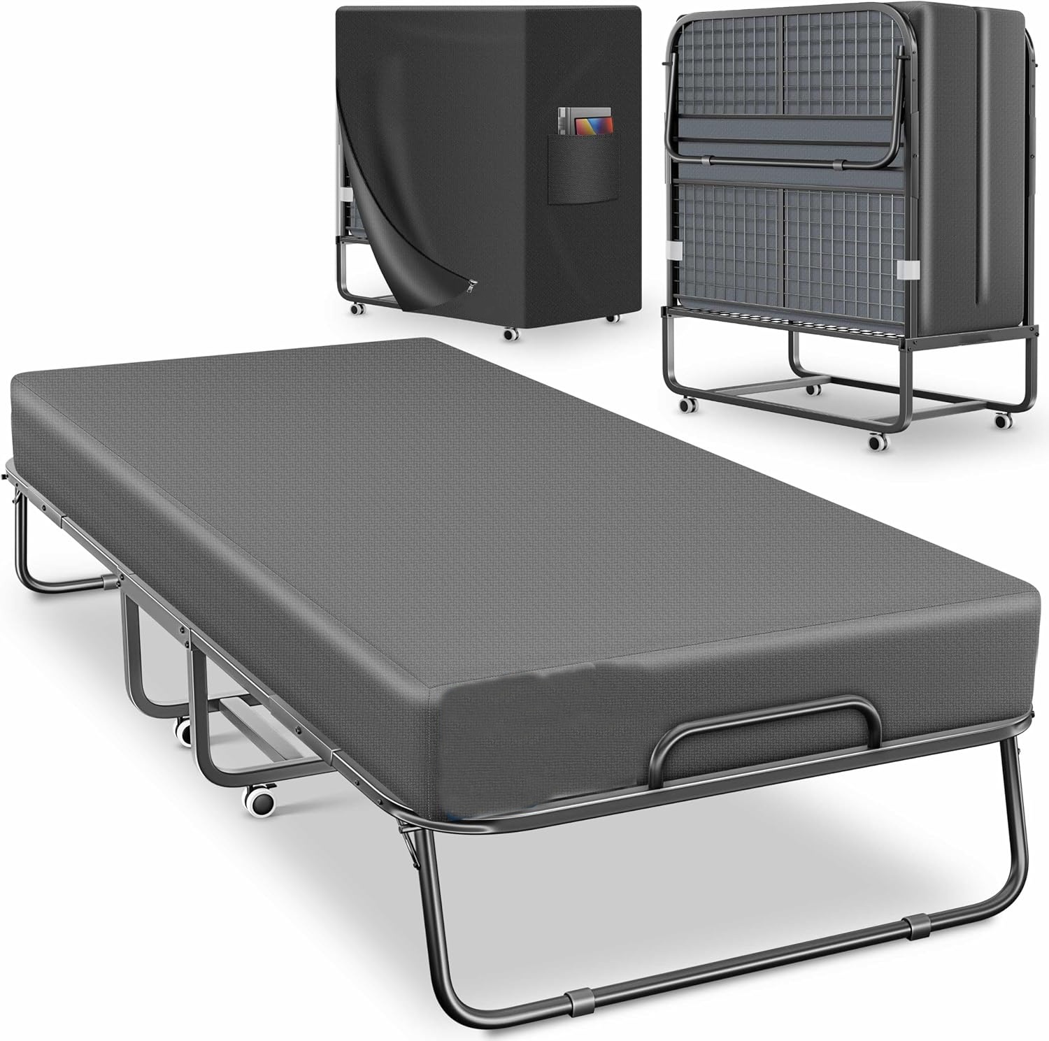 Folding Bed 200 x 90 cm Guest Bed Including Memory Foam Mattress 