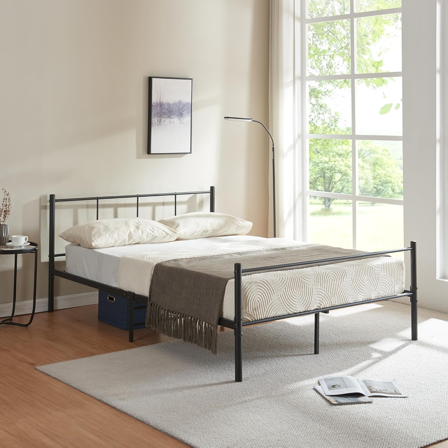 Metal Bed 90 / 120 / 140 x 200 cm Black on Steel Frame with Slatted Frame Bed Frame with Headboard Design