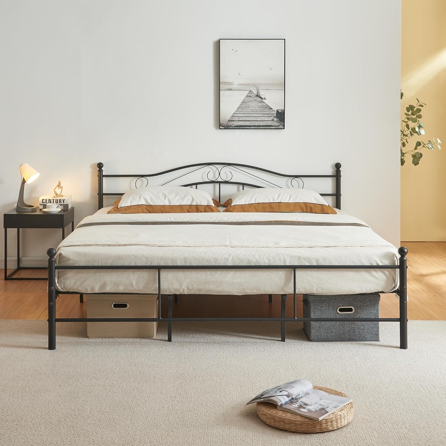 metal bed frame (140 / 160 / 180 / 200 x 200 cm) 2 colours with curved headboard – powder-coated / includes slatted