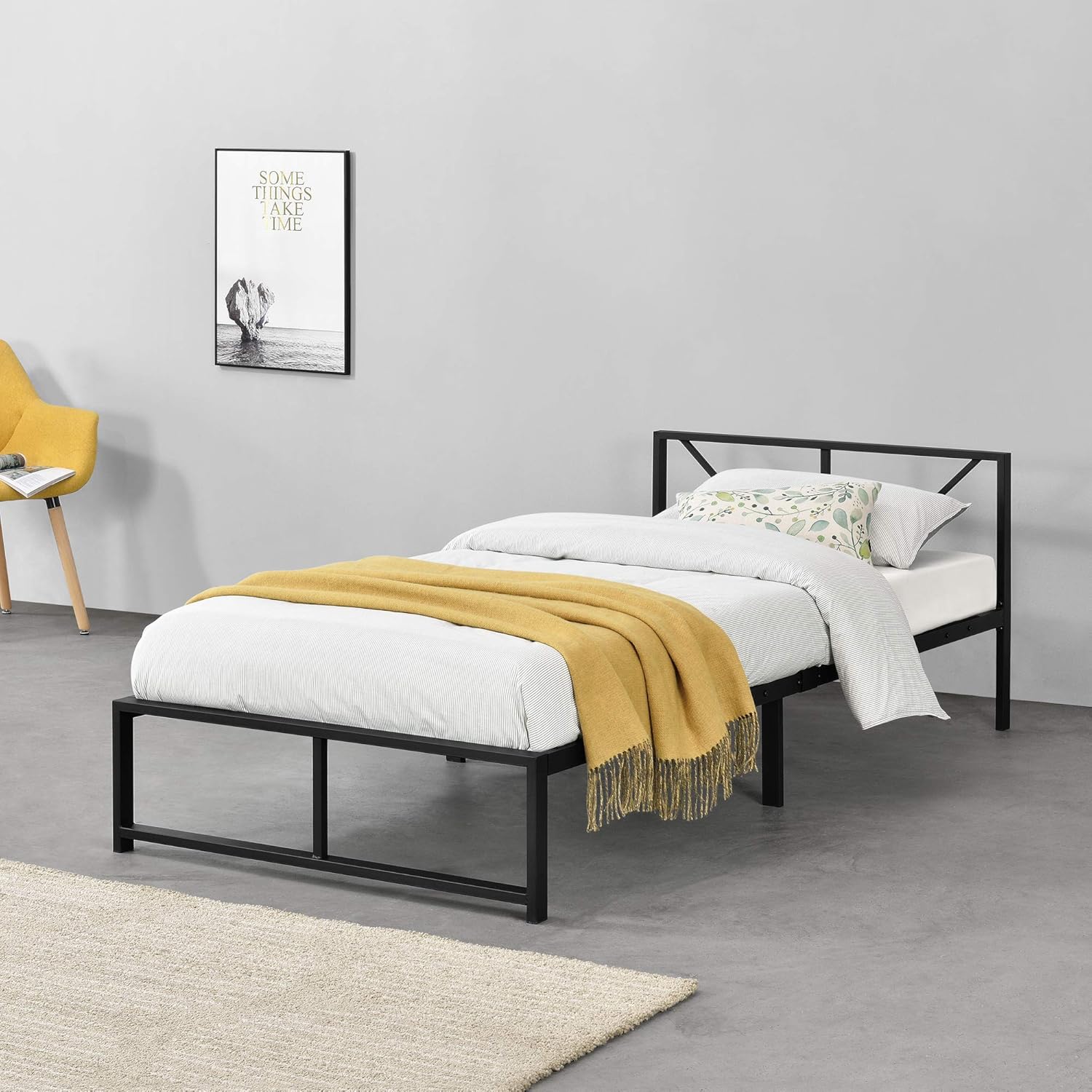Metal Bed 90 x 200 cm Single Bed Frame Metal Beds Storage Space Under Bed Frame Steel Black