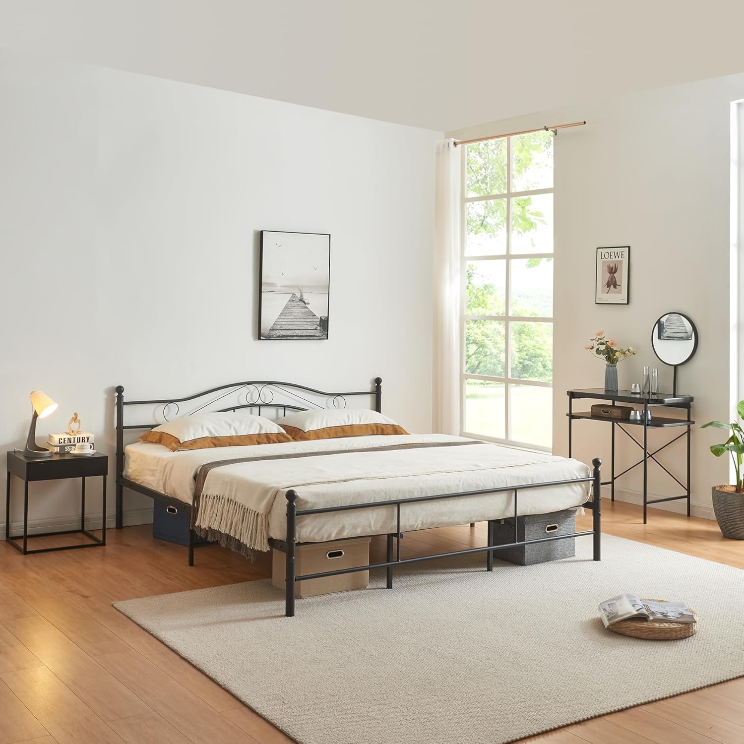 metal bed frame (140 / 160 / 180 / 200 x 200 cm) 2 colours with curved headboard – powder-coated / includes slatted