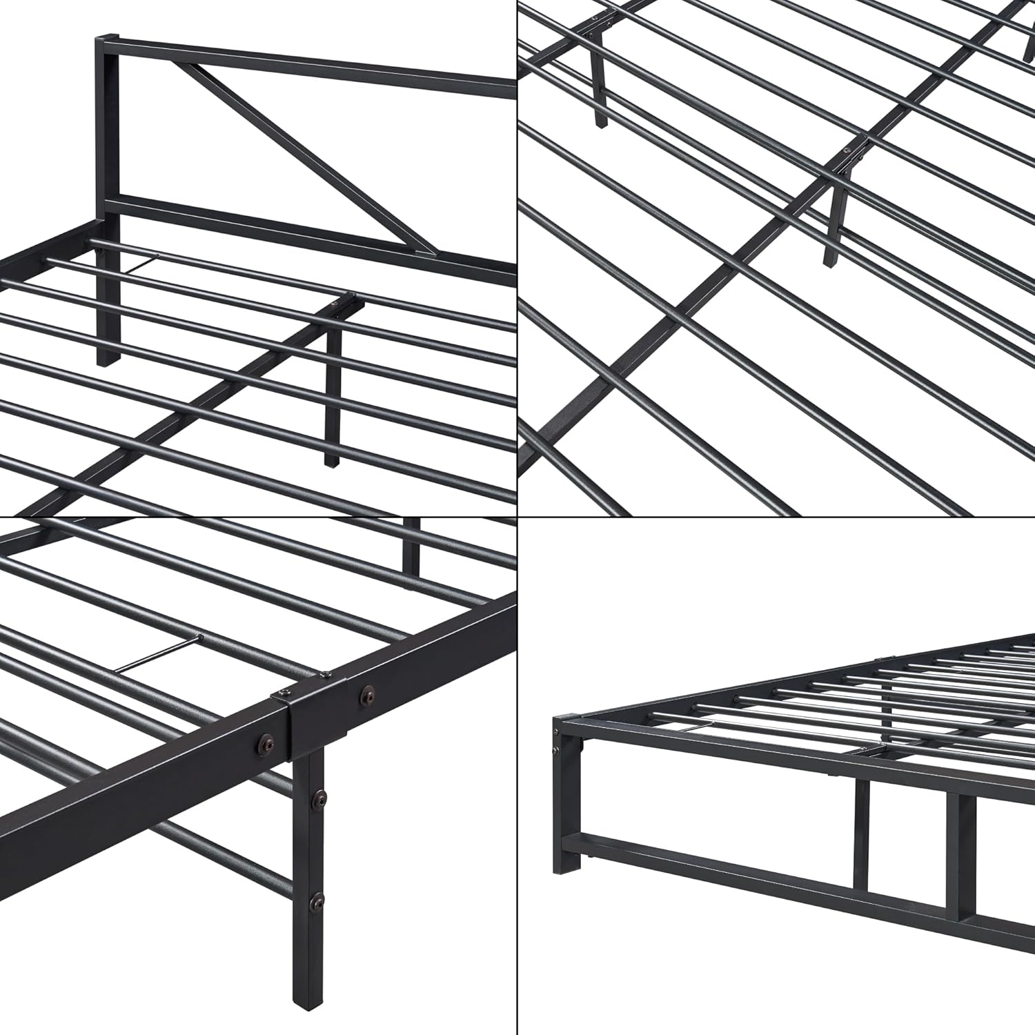 Meran Metal Bed 180 x 200 cm Double Bed Frame Metal Beds Storage Space Under Bed Frame Steel Black