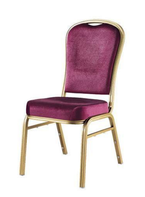 4 Pack HERCULES Series Crown Back Stacking Banquet Chair in Purple Fabric - Gold Vein Frame