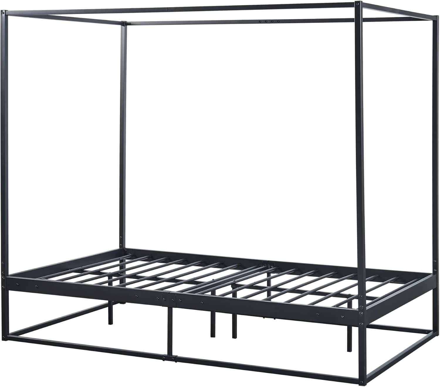 Kristianstad Canopy Bed, Metal Bed, 120 x 200 cm, Double Bed Frame with Slatted Frame, Double Bed, Black