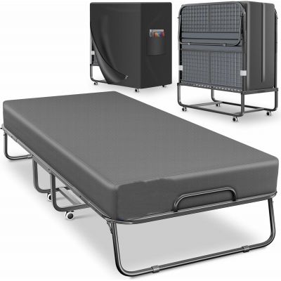 Folding Bed 200 x 90 cm Guest Bed Including Memory Foam Mattress 