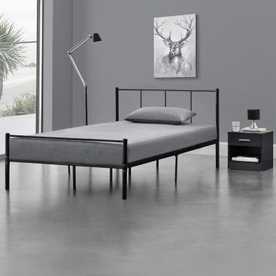 Metal Bed 90 / 120 / 140 x 200 cm Black on Steel Frame with Slatted Frame Bed Frame with Headboard Design