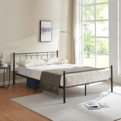 Metal Bed 90 / 120 / 140 x 200 cm Black on Steel Frame with Slatted Frame Bed Frame with Headboard Design