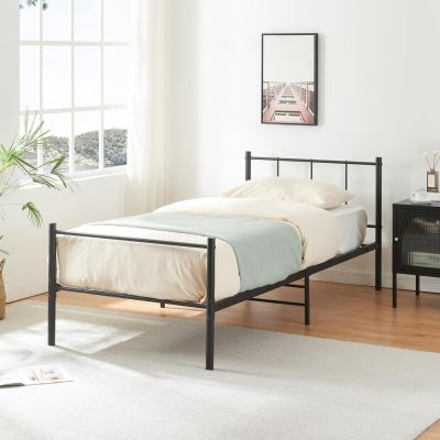 Metal Bed 90 / 120 / 140 x 200 cm Black on Steel Frame with Slatted Frame Bed Frame with Headboard Design