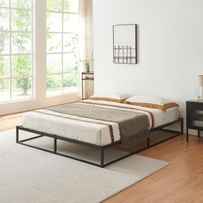 Metal Bed 160 x 200 cm Double Bed Frame Metal Beds Storage Space Under Bed Frame Steel Black