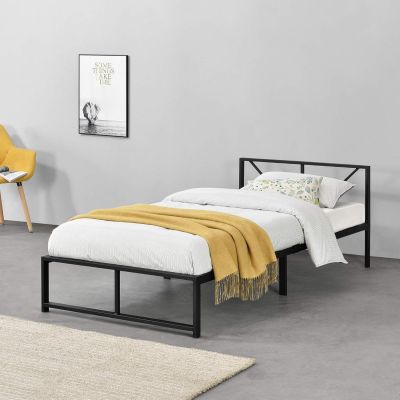 Metal Bed 90 x 200 cm Single Bed Frame Metal Beds Storage Space Under Bed Frame Steel Black