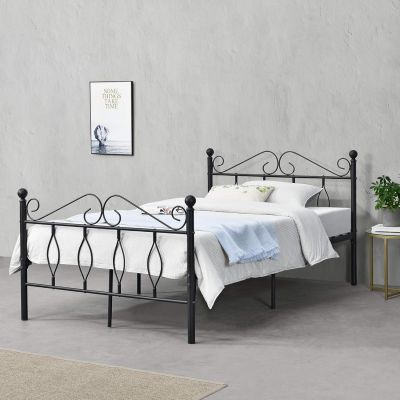 Metal Bed 120 x 200 cm Youth Bed with Head and Footboard Single Bed Frame Metal Frame with Slatted Frame up to 300 kg Black