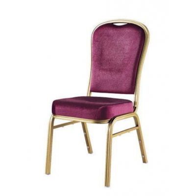 4 Pack HERCULES Series Crown Back Stacking Banquet Chair in Purple Fabric - Gold Vein Frame