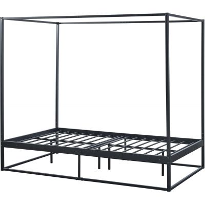 Kristianstad Canopy Bed, Metal Bed, 120 x 200 cm, Double Bed Frame with Slatted Frame, Double Bed, Black